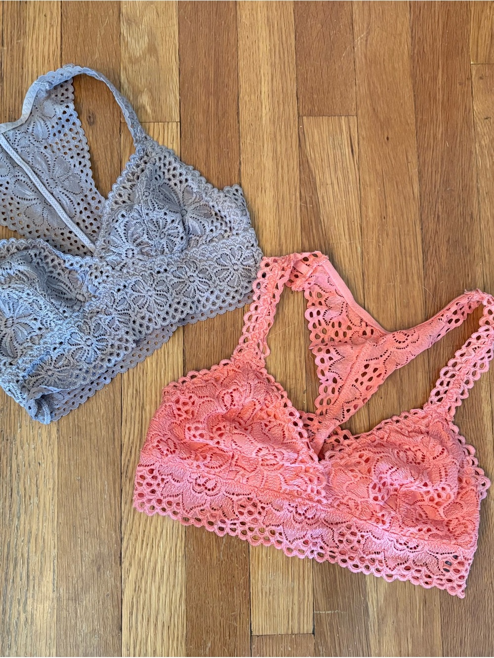aerie Lace Bralette Duo in Coral and Light Gray